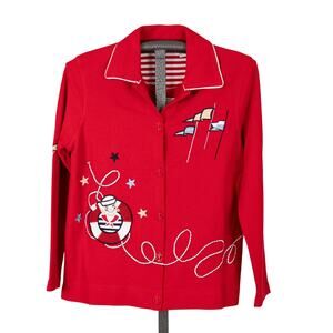 Vintage Nautical Theme Cardigan Jacket SMALL Anchor Buttons Cruise Ship Travel